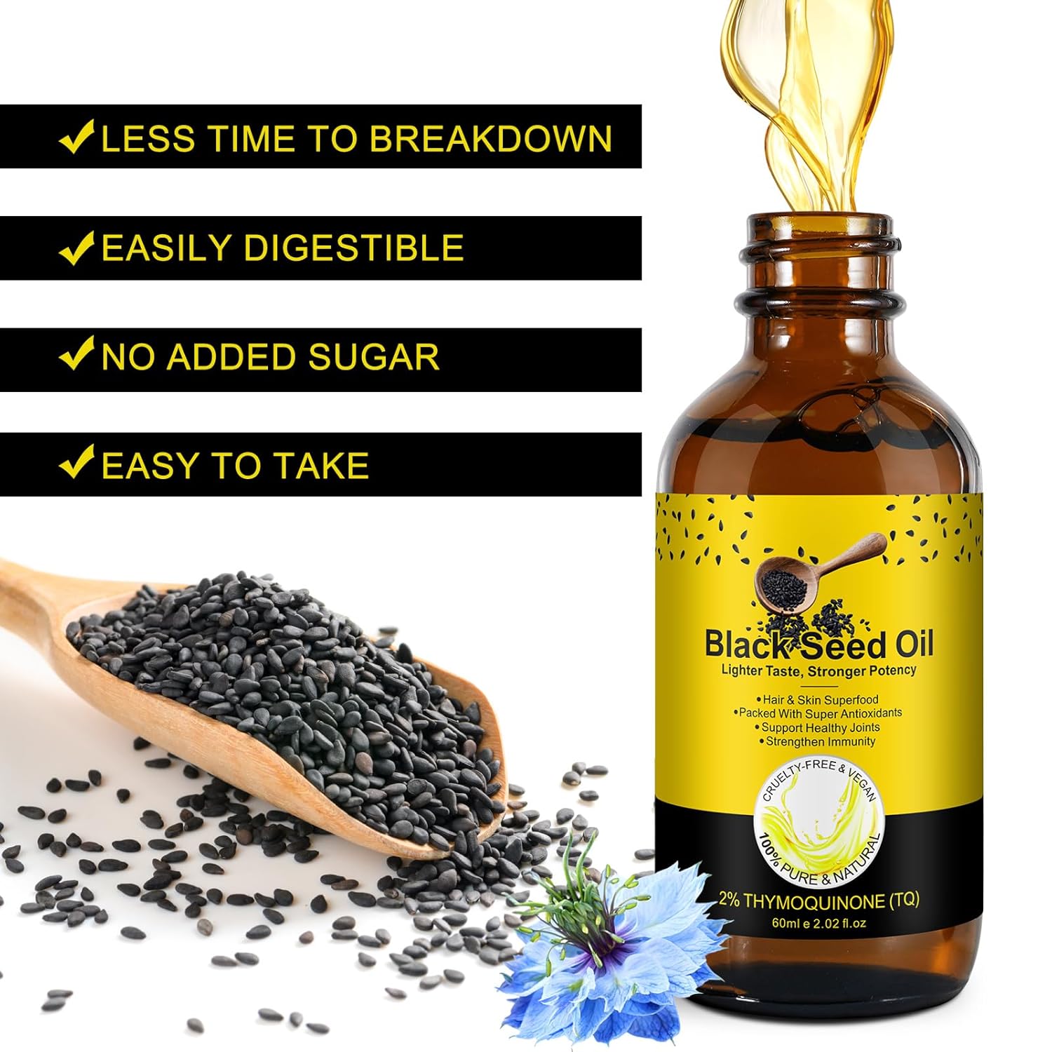 Organic Cold Pressed Black Seed Oil with High TQ for Hair Growth and Skin Care