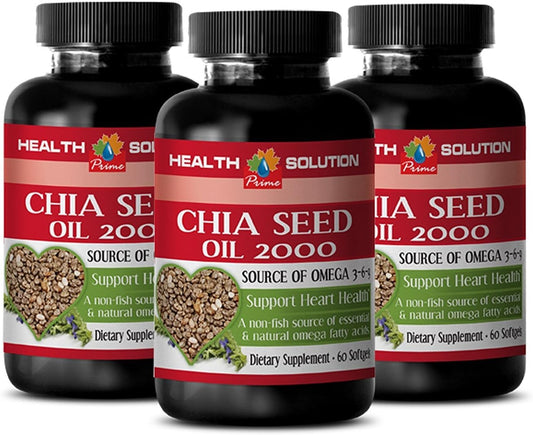 Organic Cold Pressed Chia Seed Oil Softgels - Omega Rich Chia Oil for Hair and Face - 180 Capsules in 3 Bottles