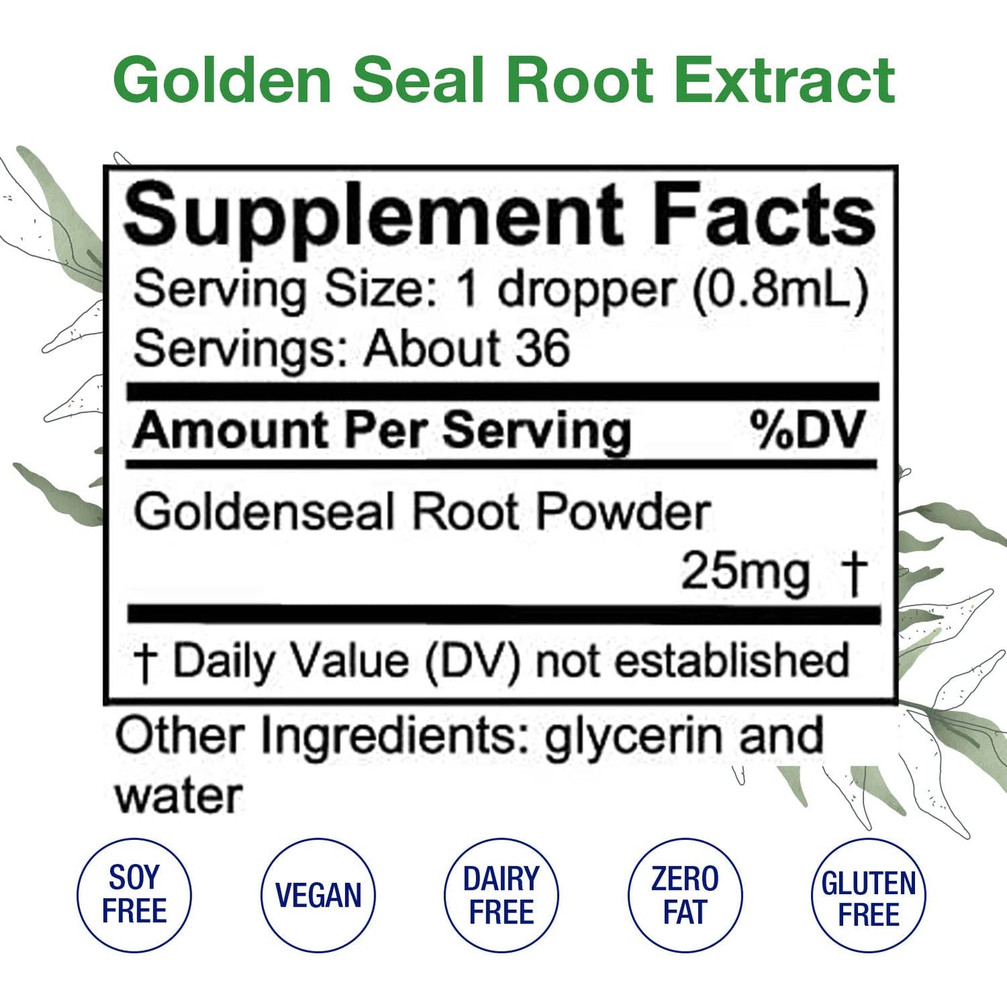 Organic Cold Pressed Goldenseal Root Extract Liquid for Digestive and Immune Support - Alcohol Free Supplement, 1 Fl Oz