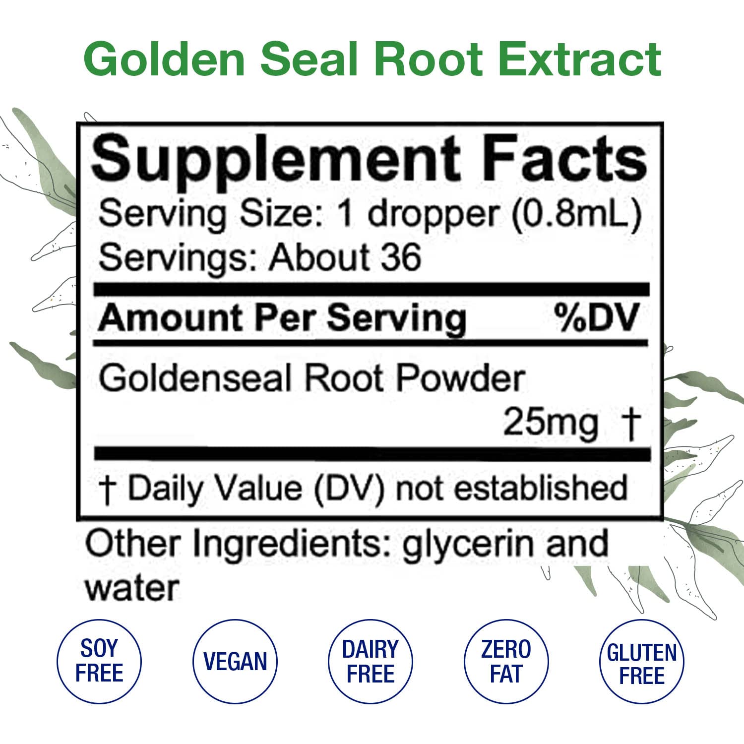 Organic Cold Pressed Goldenseal Root Extract Liquid for Digestive and Immune Support - Alcohol Free Supplement, 1 Fl Oz