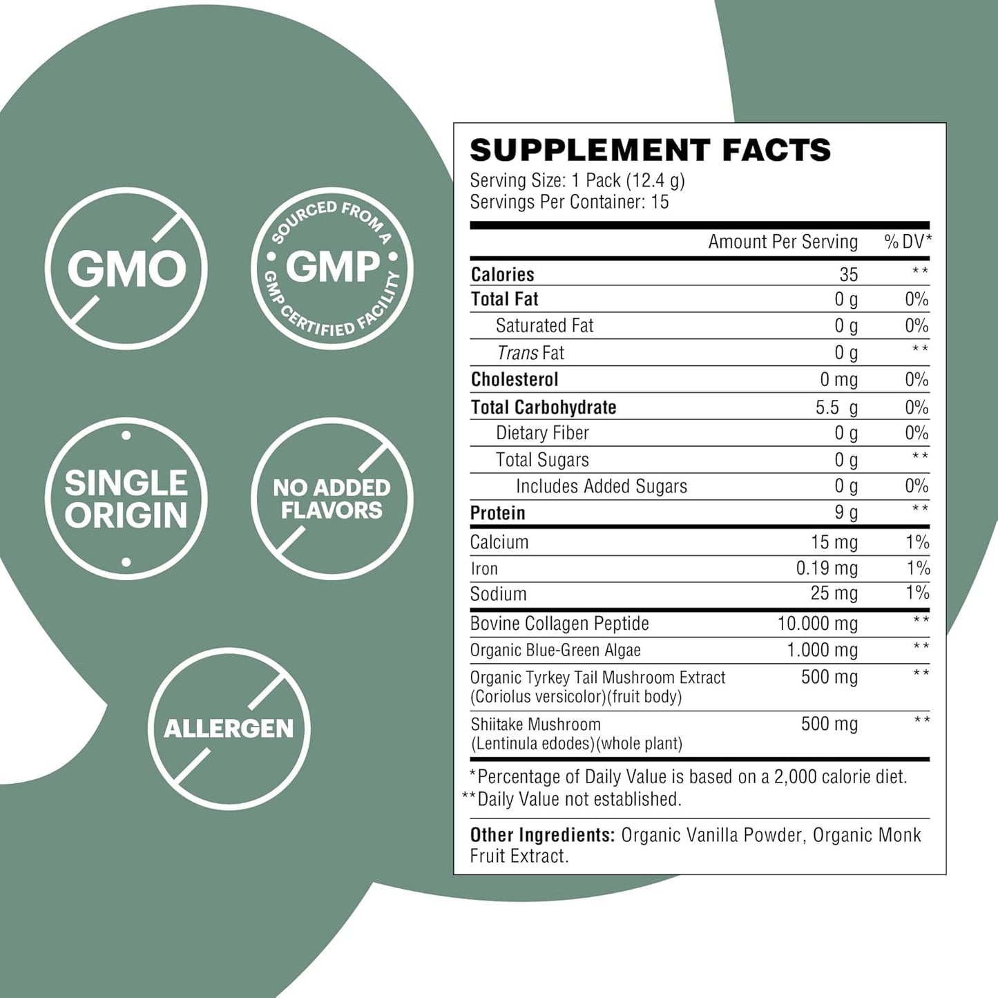 Organic Collagen Superfood Powder with Blue-Green Algae, Mushroom Extracts, and Matcha - Supports Detox & Immunity, Allergen-Free & Non-GMO