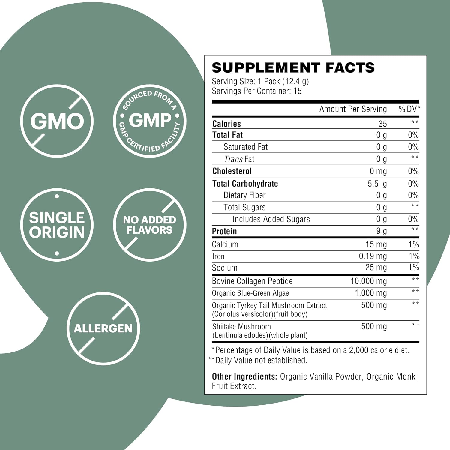 Organic Collagen Superfood Powder with Blue-Green Algae, Mushroom Extracts, and Matcha - Supports Detox & Immunity, Allergen-Free & Non-GMO