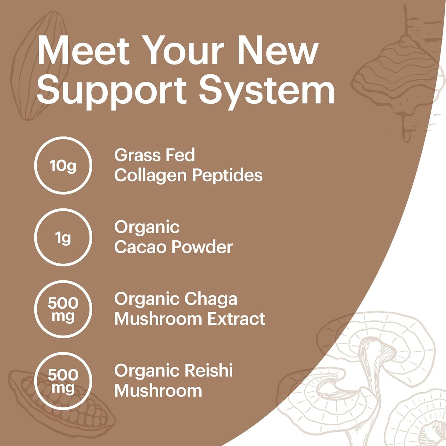 Organic Collagen Superfood Powder with Cacao, Mushroom Extracts, and Matcha - Stress Relief, Allergen-Free & Non-GMO
