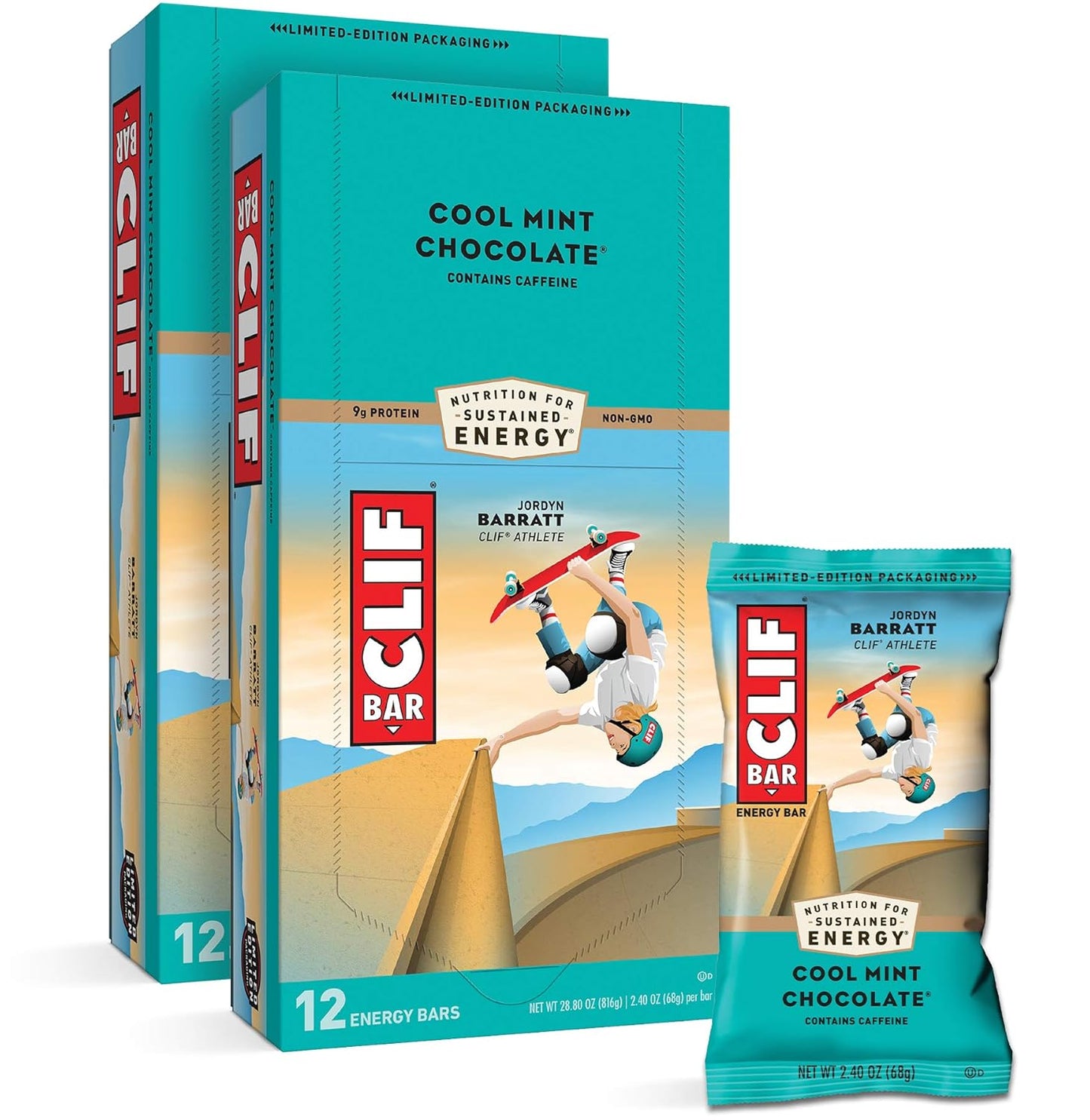 Organic Cool Mint Chocolate Energy Bars with Caffeine - Plant Based Protein Snack - Vegetarian & Kosher - 24 Count Pack