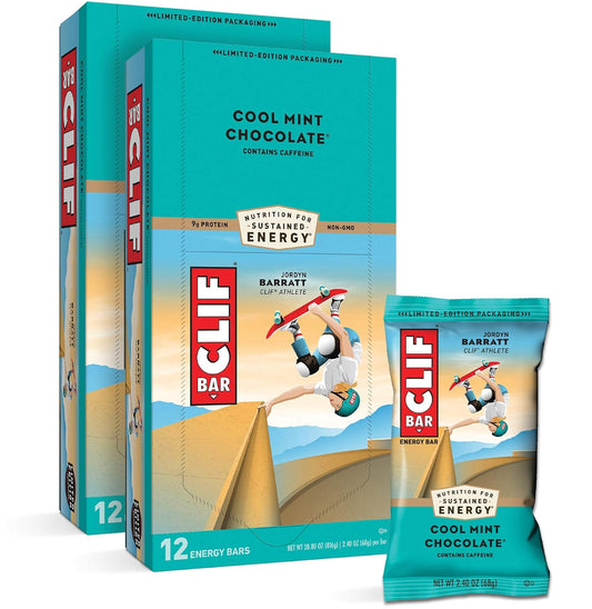 Organic Cool Mint Chocolate Energy Bars with Caffeine - Plant Based Protein Snack - Vegetarian & Kosher - 24 Count Pack