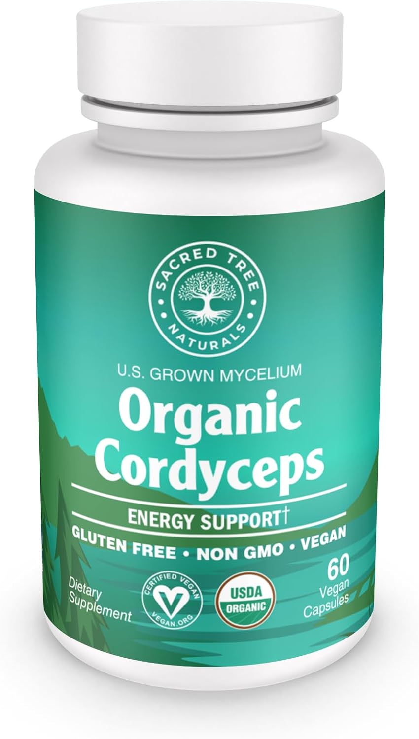 Organic Cordyceps Mushroom Capsules for Natural Energy & Stamina - Vegan Adaptogen Supplement for Immune Health - Pure & Non-GMO - 60 Capsules