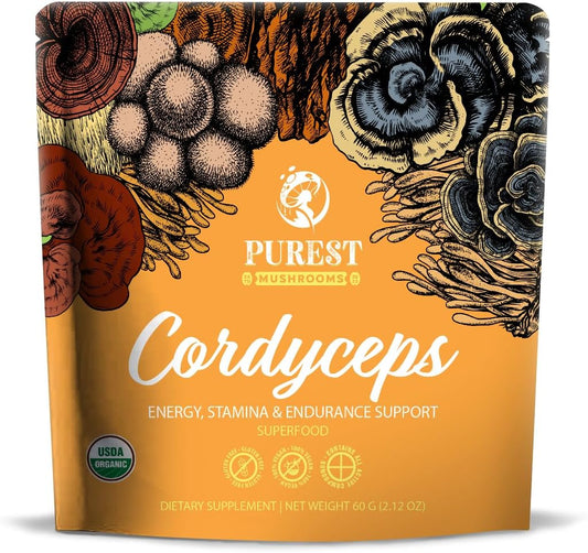 Organic Cordyceps Mushroom Extract Powder for Energy, Stamina & Endurance Support - 60g Purest Mushrooms Cordyceps Powder