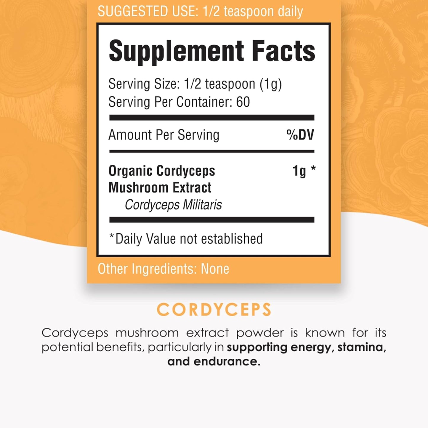 Organic Cordyceps Mushroom Extract Powder for Energy, Stamina & Endurance Support - 60g Purest Mushrooms Cordyceps Powder