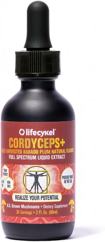 Organic Cordyceps Mushroom Extract with Kakadu Plum for Natural Energy and Stamina - Mycelium Antioxidants and Vitamin C - Non-GMO, Made in USA - 2 Fl oz