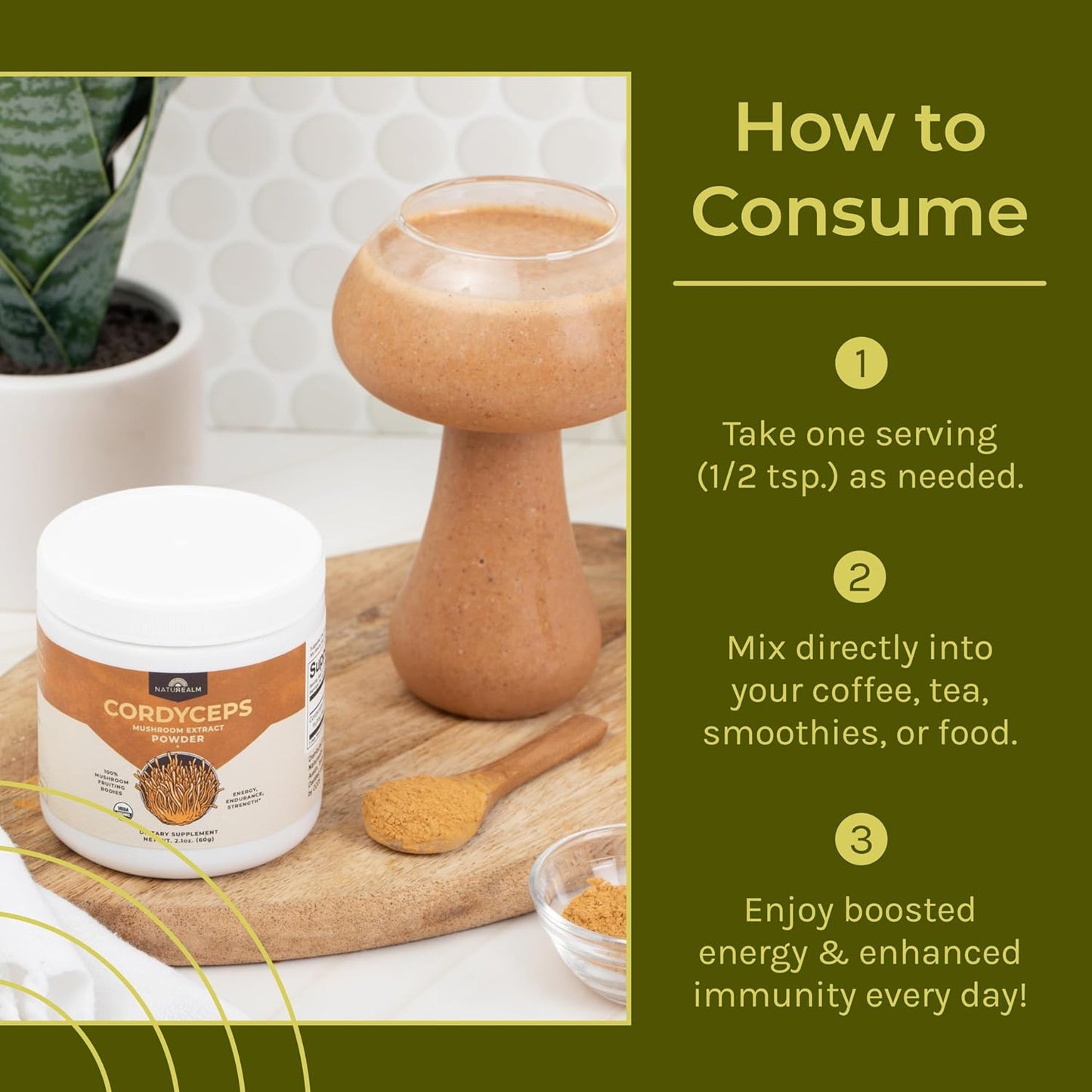 Organic Cordyceps Mushroom Powder Supplement for Energy, Endurance & Immune Support - Vegan, Non-GMO Formula - 60-Day Supply