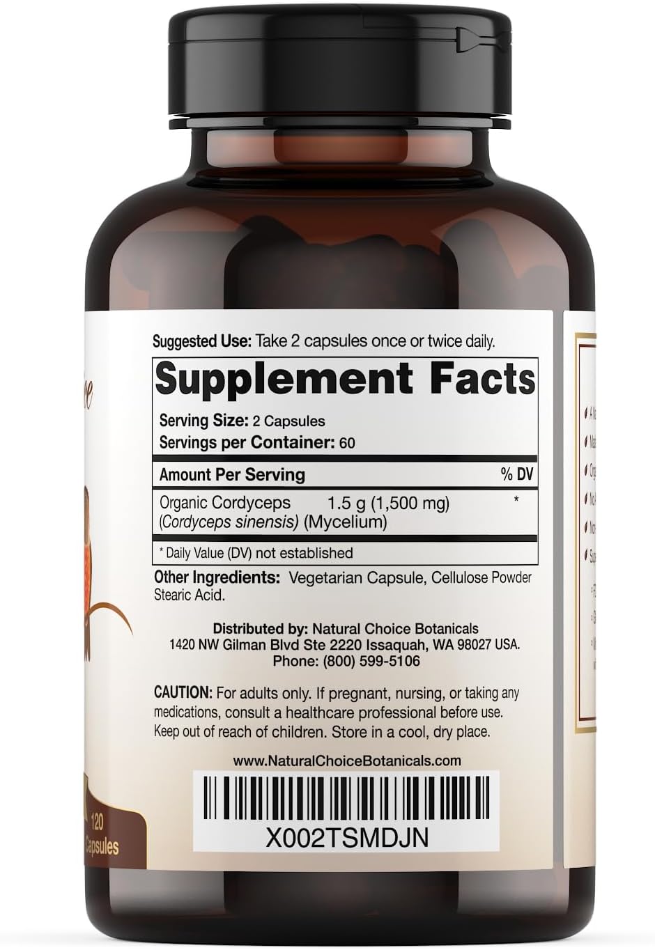 Organic Cordyceps Mushroom Supplement - 120 Capsules by Natural Choice Botanicals
