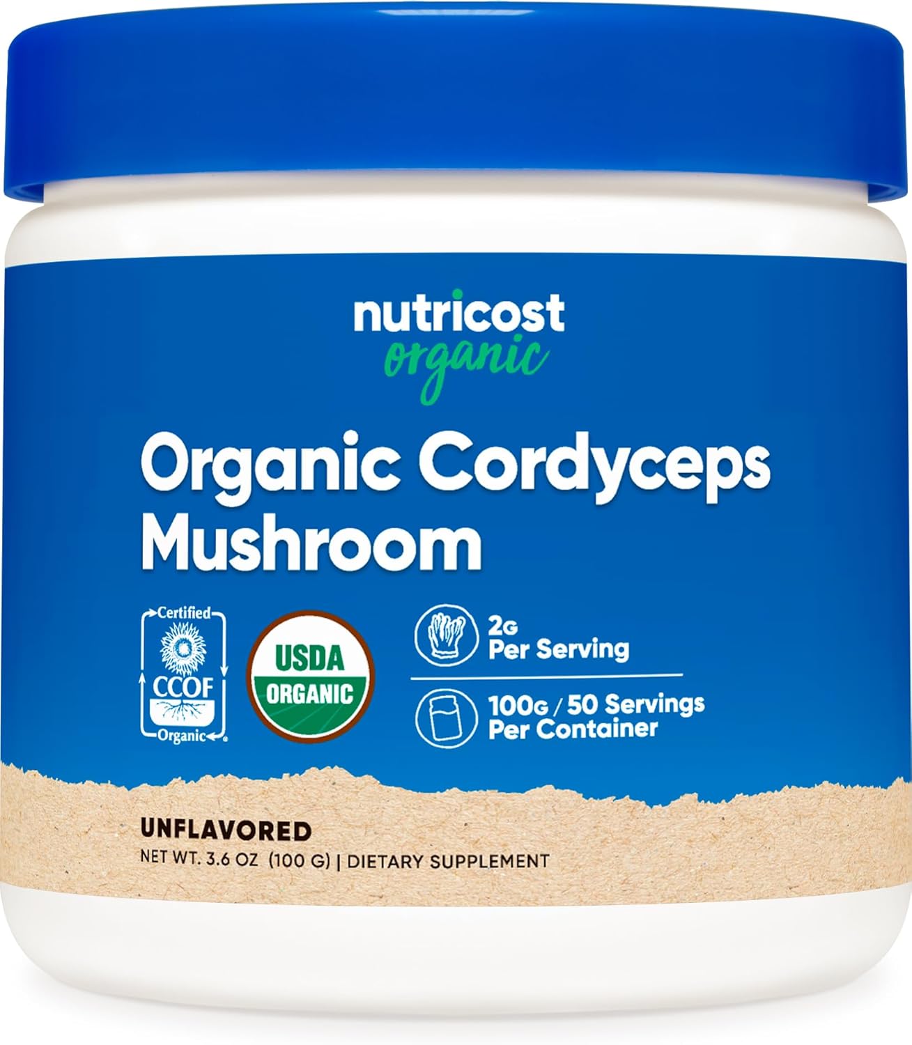 Organic Cordyceps Powder 100g - USDA Certified, Non-GMO, Gluten Free by Nutricost
