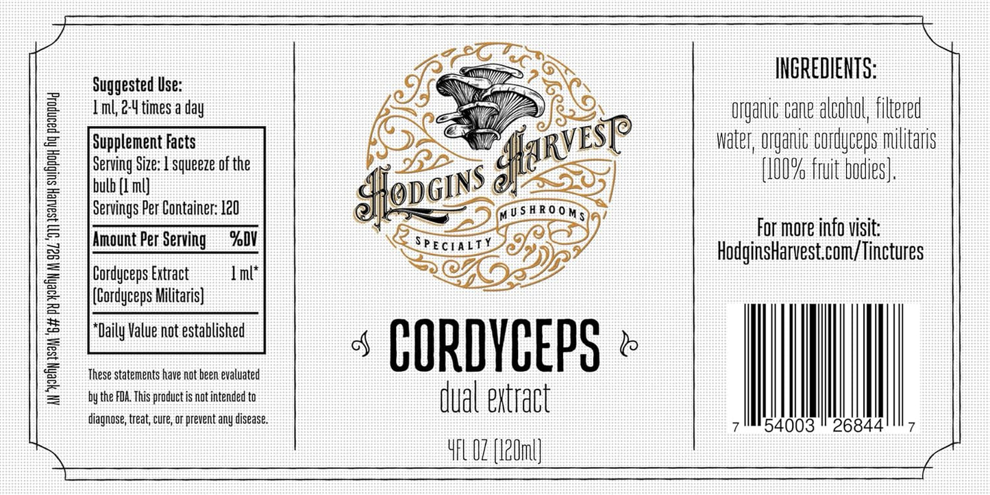 Organic Cordyceps Tincture Made in USA | Dual Extract | Extra-Concentrated (4 fl oz) by Hodgins Harvest