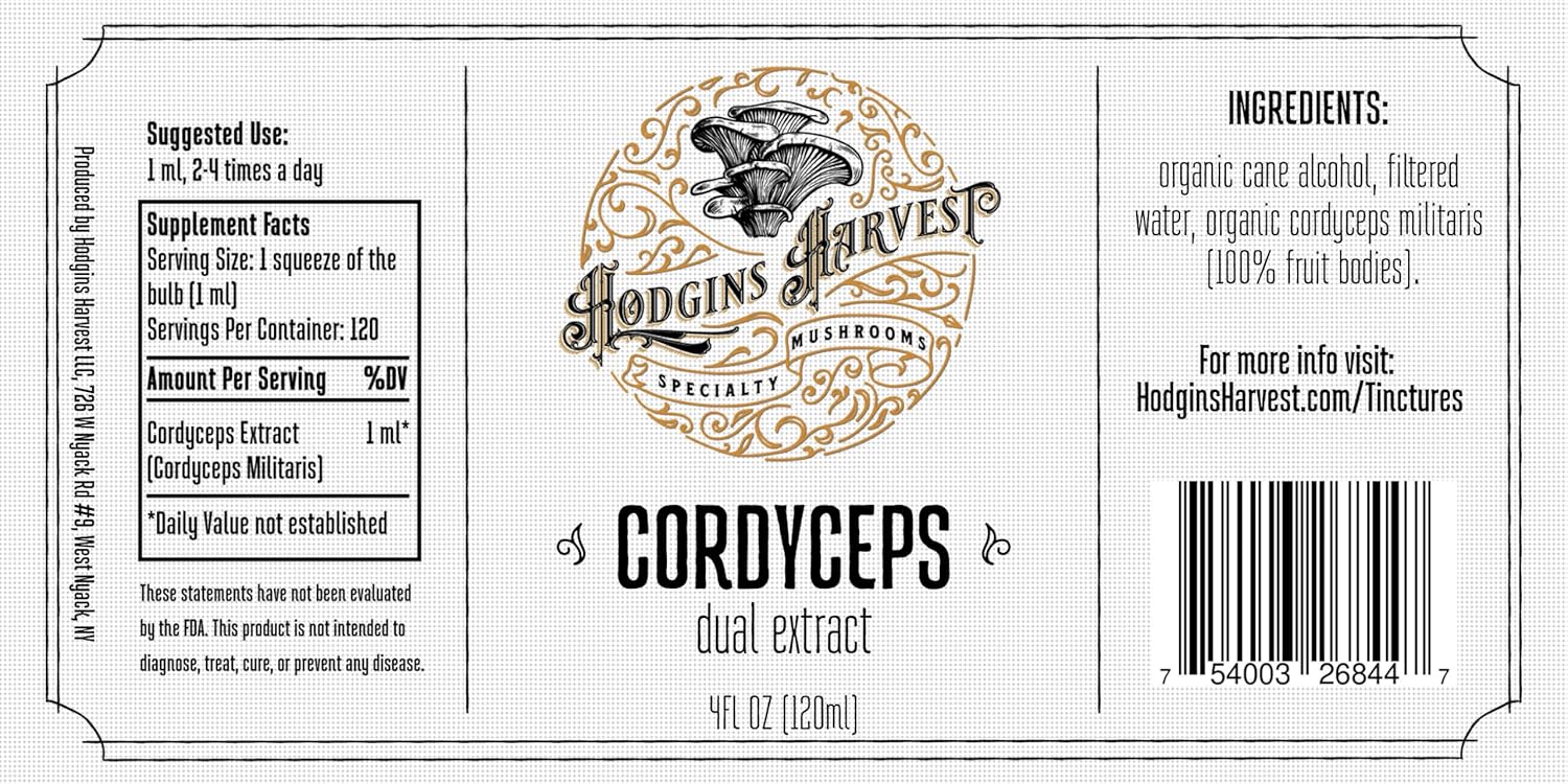 Organic Cordyceps Tincture Made in USA | Dual Extract | Extra-Concentrated (4 fl oz) by Hodgins Harvest