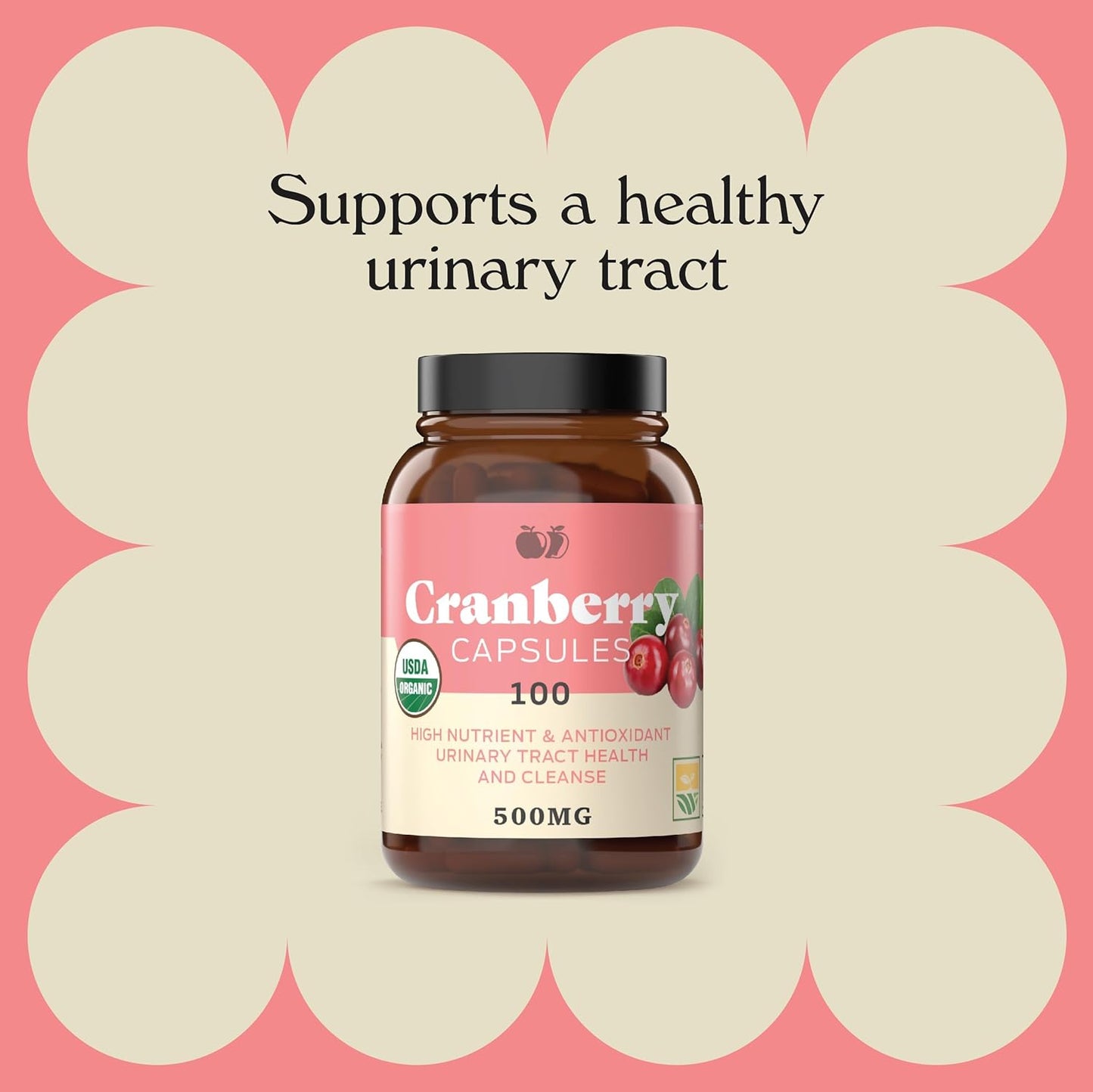 Organic Cranberry Capsules - 100 Count - 475mg Supplement - Vegan Concentrate & Powder Pills