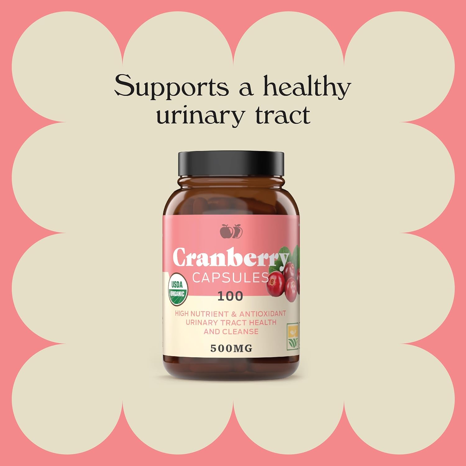 Organic Cranberry Capsules - 100 Count - 475mg Supplement - Vegan Concentrate & Powder Pills
