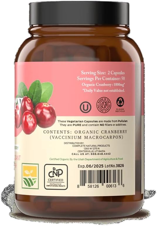 Organic Cranberry Capsules - 100 Count - 475mg Supplement - Vegan Concentrate & Powder Pills