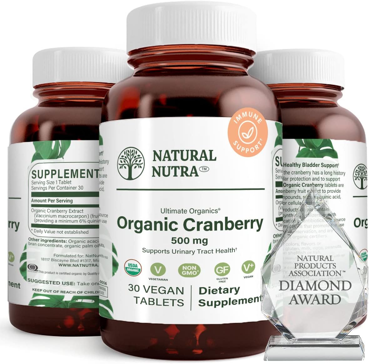 Organic Cranberry Extract Supplement for Urinary & Heart Health - 30 Tablets