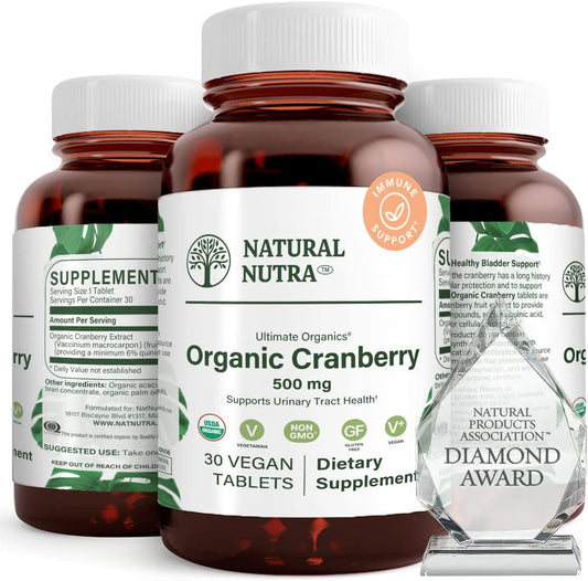 Organic Cranberry Extract Supplement for Urinary & Heart Health - 30 Tablets