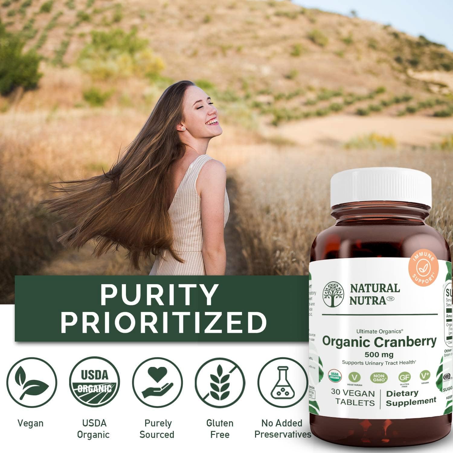 Organic Cranberry Extract Supplement for Urinary & Heart Health - 30 Tablets