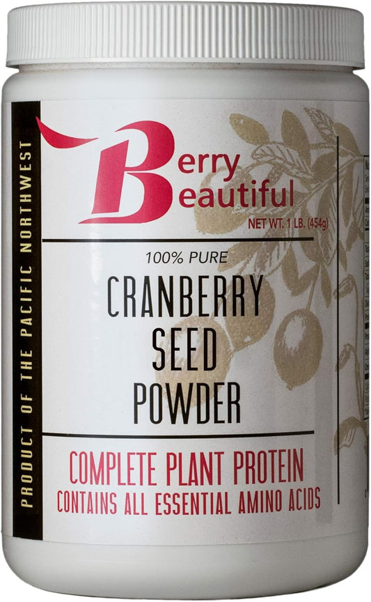 Organic Cranberry Seed Powder 1 lb - Cold Pressed from US Grown Seeds by Berry Beautiful - Perfect for Active Women, Vegans, Vegetarians - 454 g