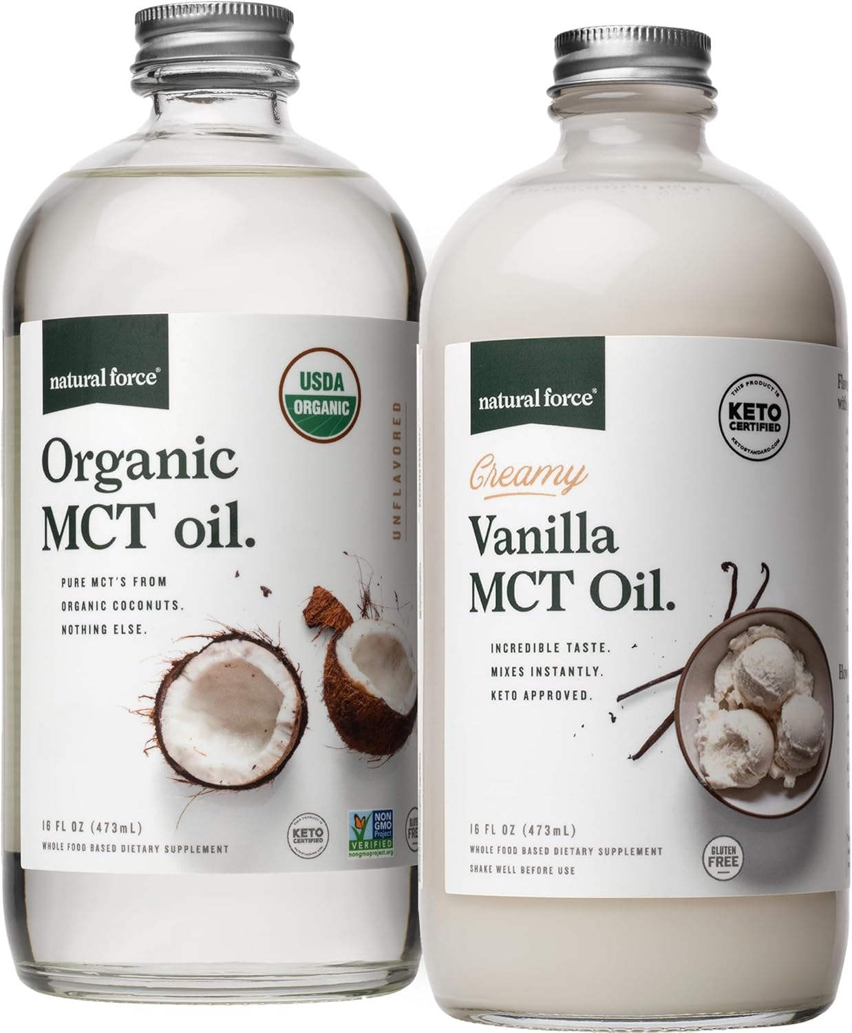Organic Creamy Vanilla MCT Oil with Pure Coconut MCTs - Gluten-Free, Non GMO - Keto, Paleo, Vegan - 32oz Glass Bottles