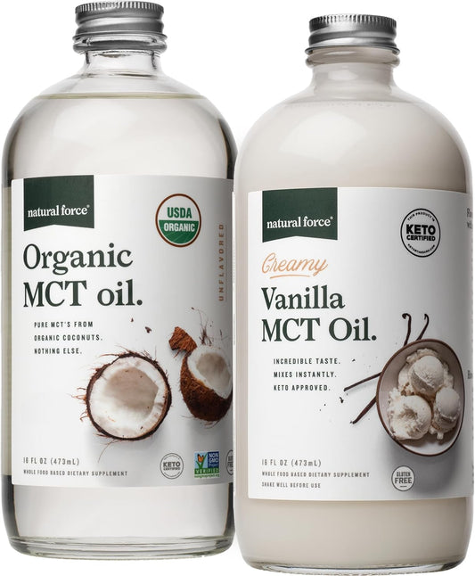 Organic Creamy Vanilla MCT Oil with Pure Coconut MCTs - Gluten-Free, Non GMO - Keto, Paleo, Vegan - 32oz Glass Bottles
