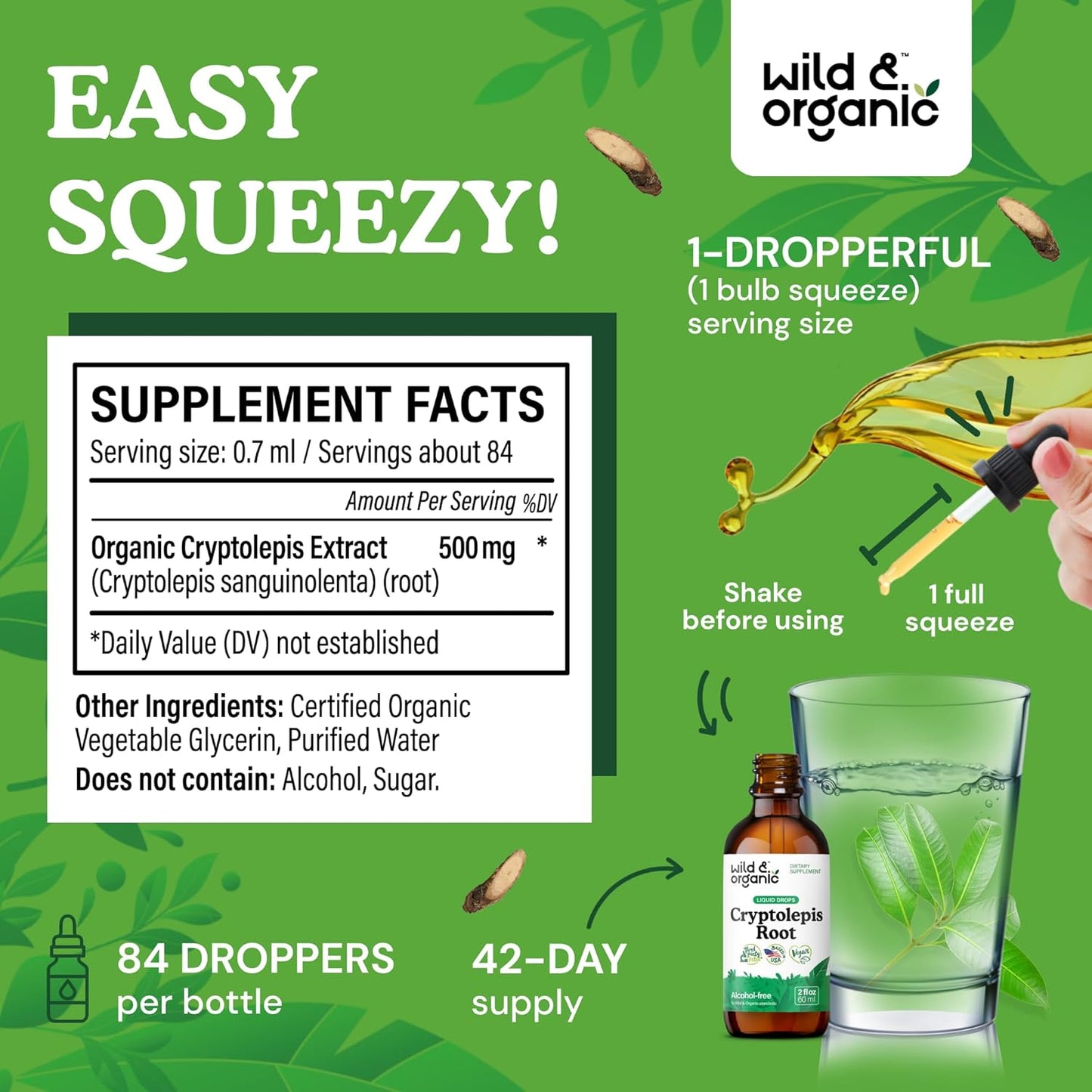 Organic Cryptolepis Sanguinolenta Tincture - Detox & Immune Support - 1-Month Supply - Liquid Drops - Vegan & Alcohol-Free - 2 fl oz