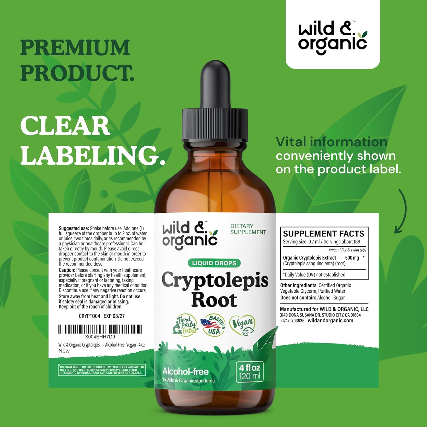 Organic Cryptolepis Tincture for Detox & Immune Support - 2-Month Supply - Liquid Root Extract - Vegan & Alcohol-Free - 4 fl oz