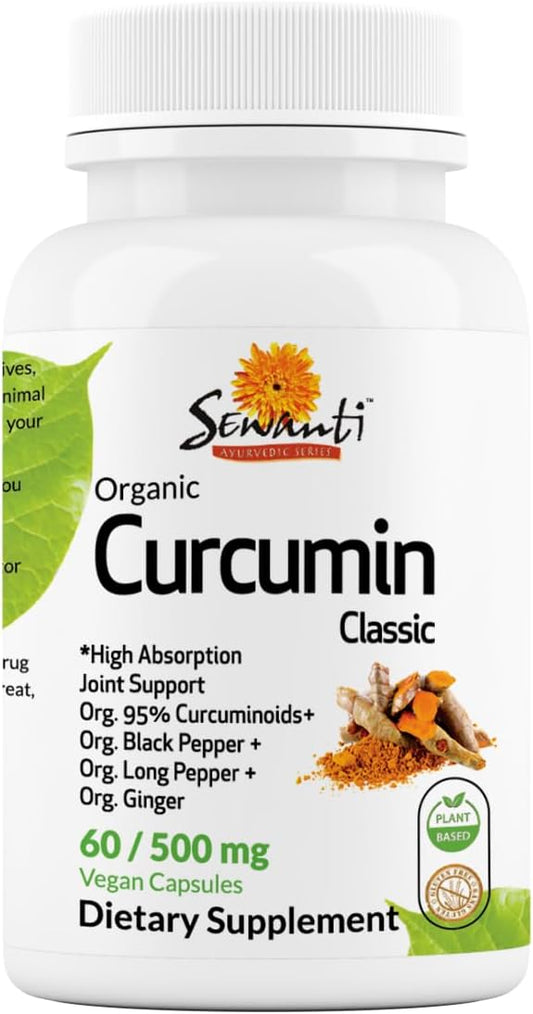 Organic Curcumin Extract 95% with Black Pepper, Long Pepper, and Ginger - 60 Vegan Capsules by Sewanti