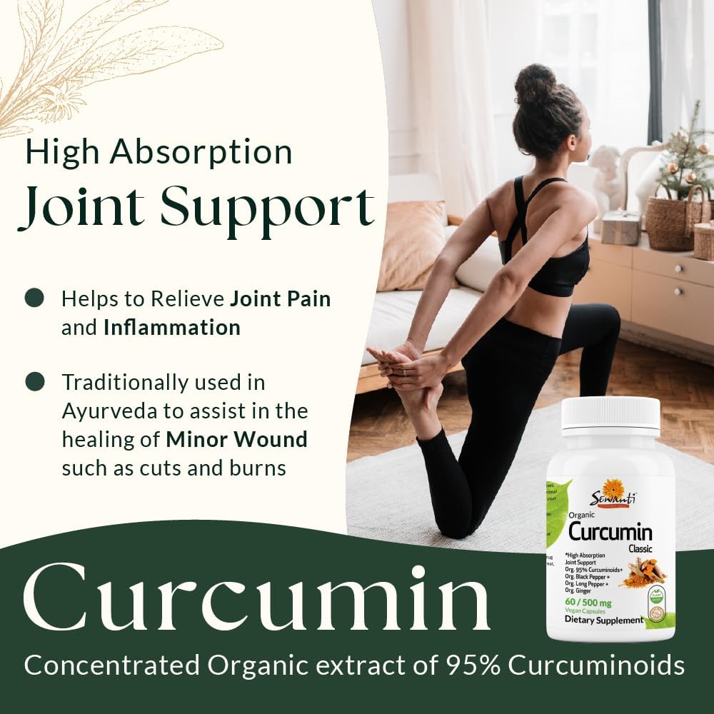Organic Curcumin Extract 95% with Black Pepper, Long Pepper, and Ginger - 60 Vegan Capsules by Sewanti