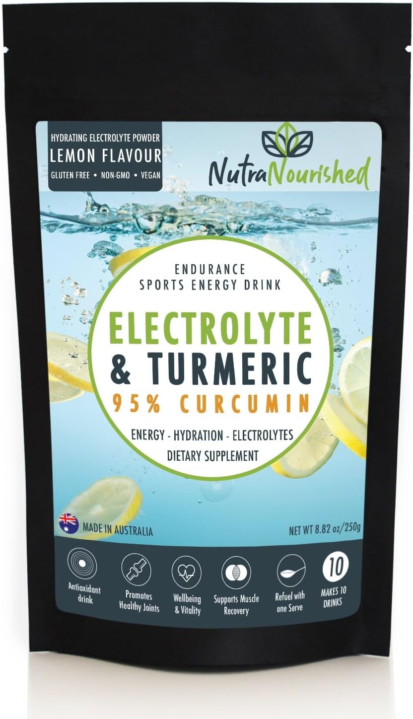 Organic Curcumin Infused Electrolyte Powder for Sports Energy - Lemon Flavor Hydration Mix - 250g Sugar-Free Turmeric Drink