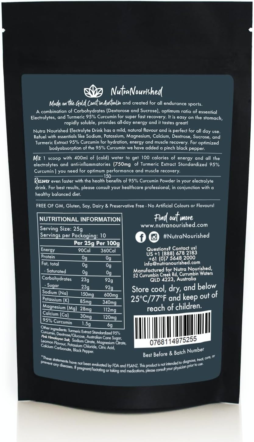 Organic Curcumin Infused Electrolyte Powder for Sports Energy - Lemon Flavor Hydration Mix - 250g Sugar-Free Turmeric Drink