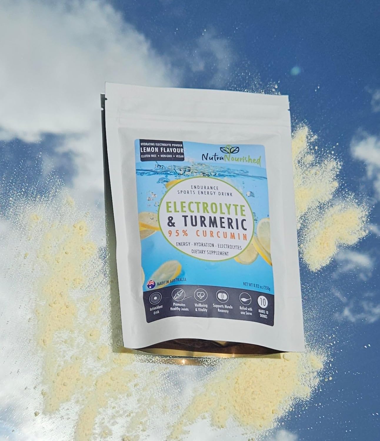 Organic Curcumin Infused Electrolyte Powder for Sports Energy - Lemon Flavor Hydration Mix - 250g Sugar-Free Turmeric Drink