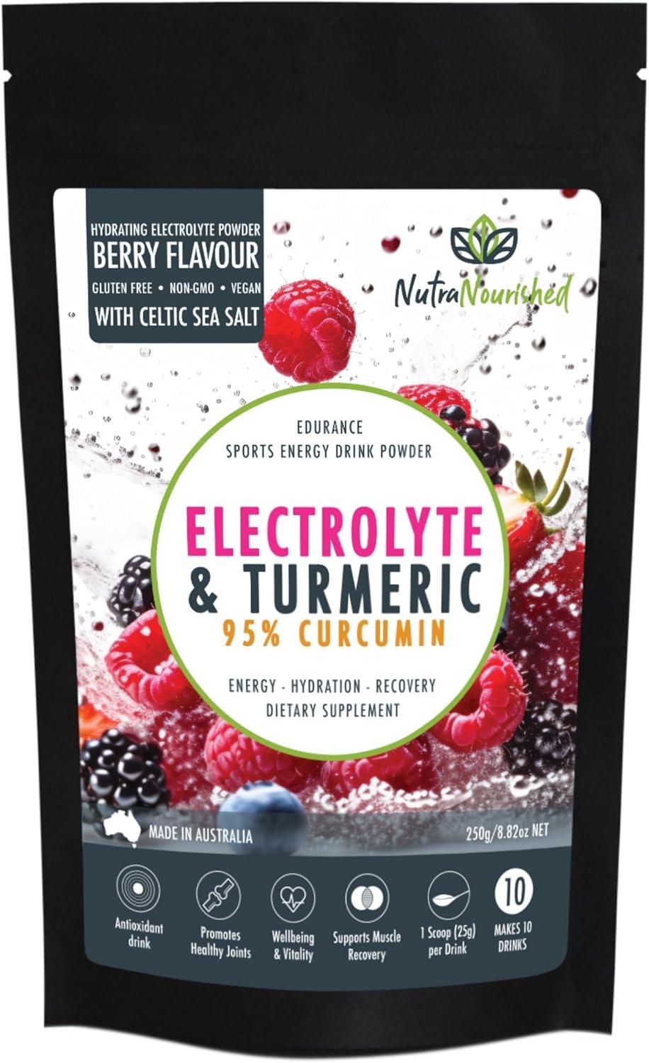 Organic Curcumin Infused Electrolyte Powder for Sports Energy - Lemon Flavor Hydration Mix - 250g Sugar-Free Turmeric Drink