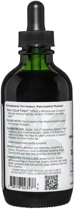 Organic Daily Calm Tonic Liquid Supplement for Stress Relief - Lemon Balm, Kava Kava, Passion Flower - Dr. Formulated - Vegan - 4 oz
