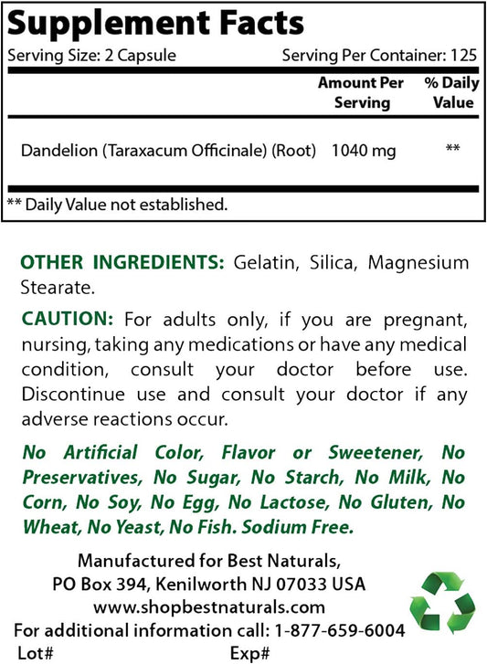 Organic Dandelion Root and Ashwagandha Extract Supplement - 1020 mg - Herbal Detox and Stress Relief Formula