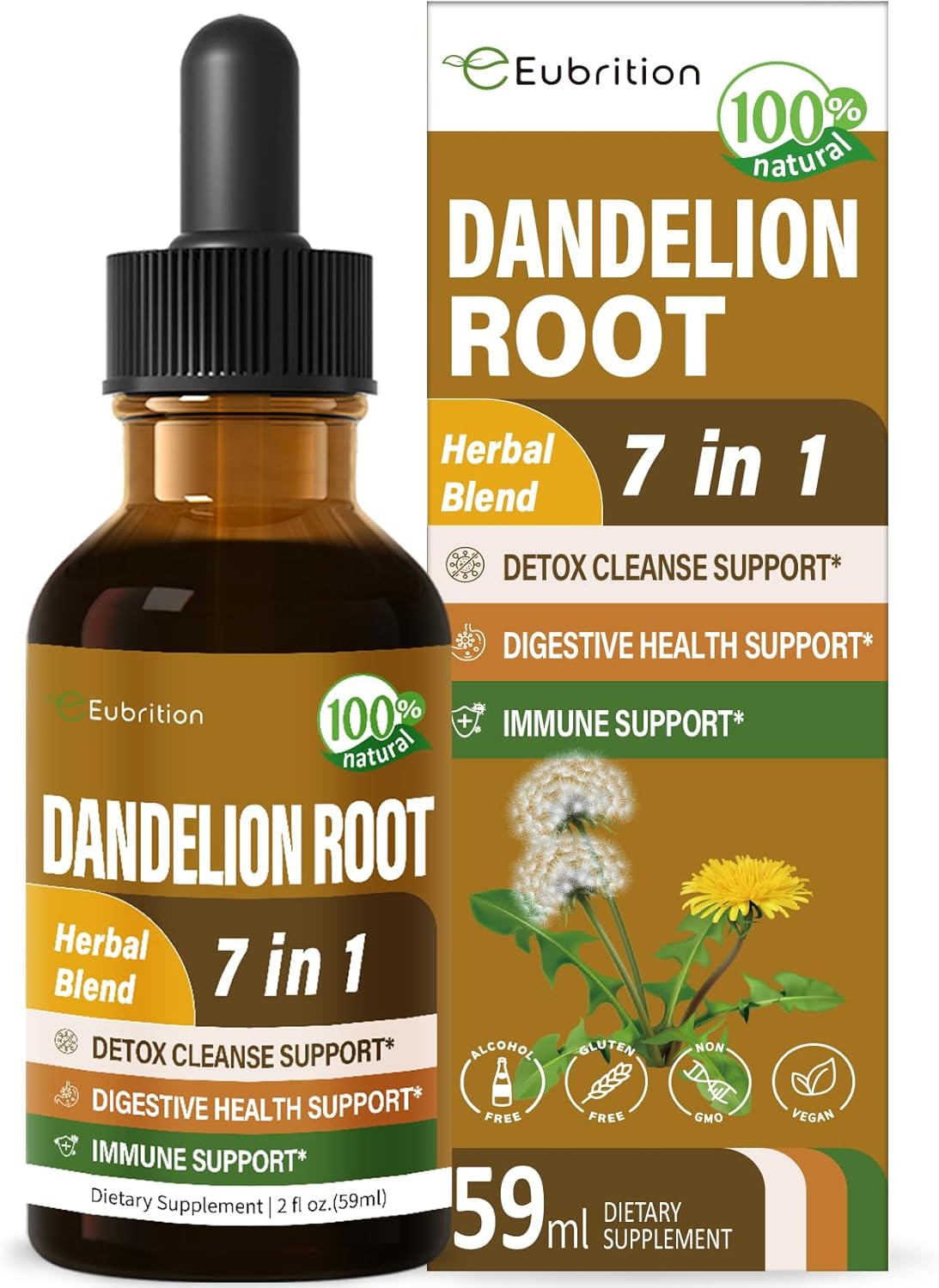 Organic Dandelion Root Extract Drops with Milk Thistle and Turmeric for Detox & Immune Support - 2oz Alcohol-Free Tincture