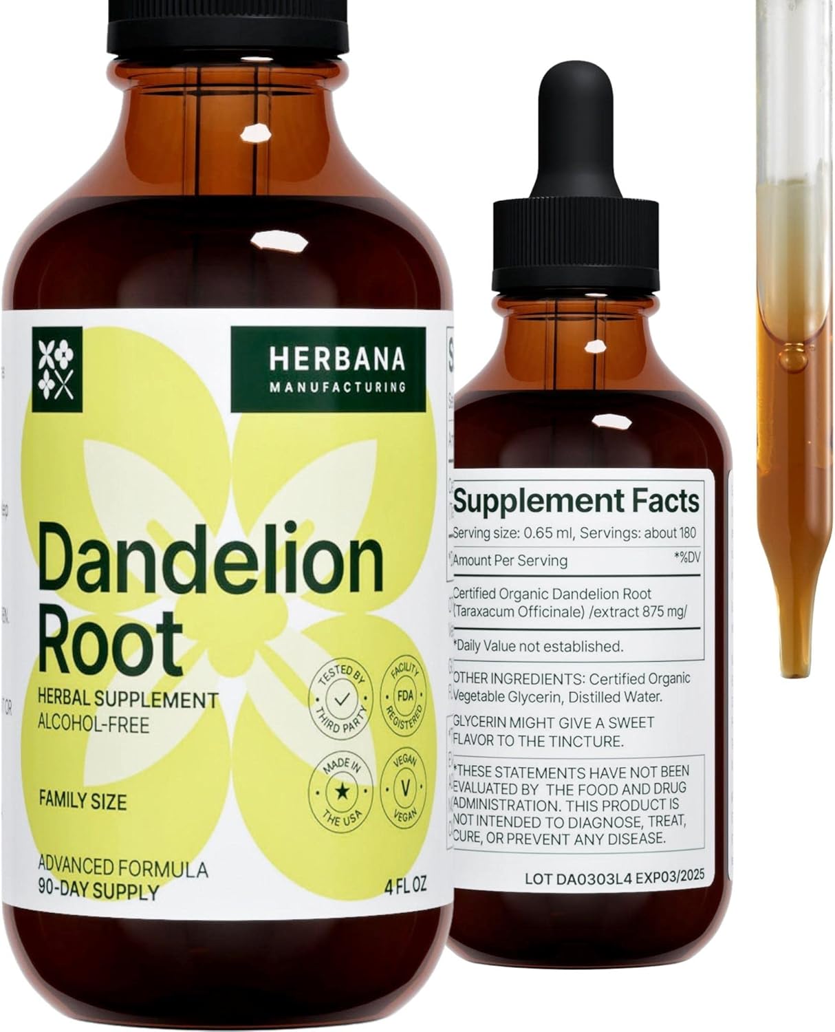 Organic Dandelion Root Liquid Extract - Herbal Supplement for Cleansing & Immunity - High Potency Drops - 90-Day Supply