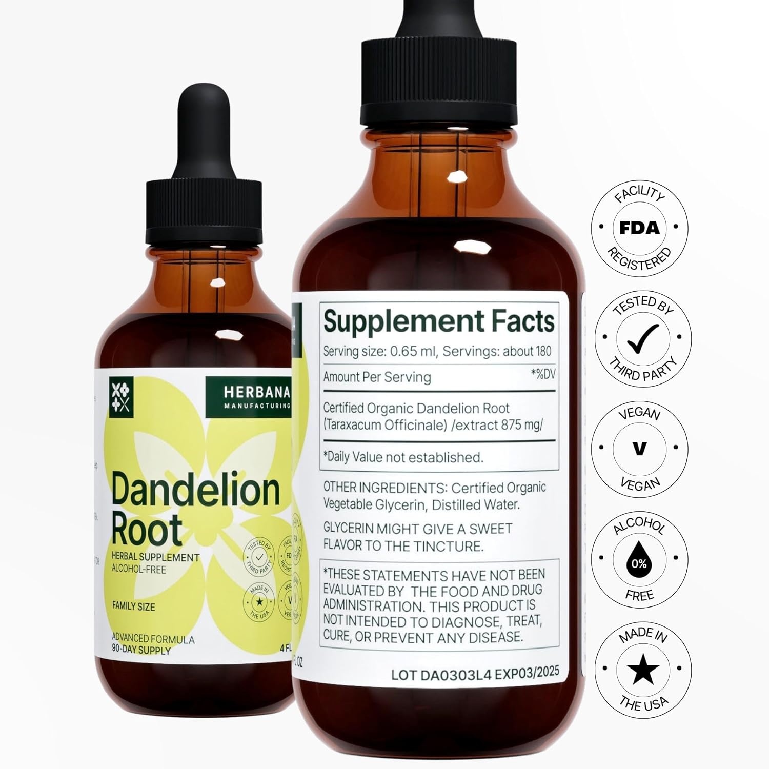 Organic Dandelion Root Liquid Extract - Herbal Supplement for Cleansing & Immunity - High Potency Drops - 90-Day Supply