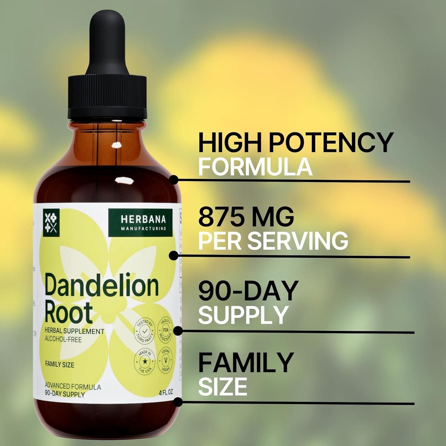 Organic Dandelion Root Liquid Extract - Herbal Supplement for Cleansing & Immunity - High Potency Drops - 90-Day Supply