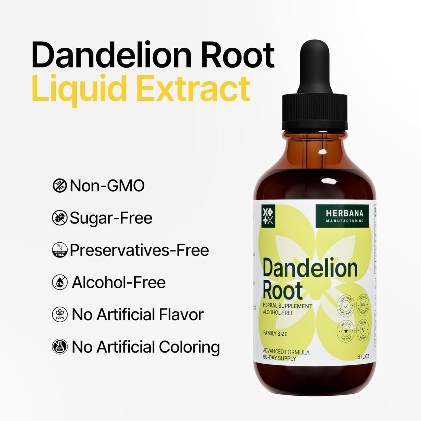 Organic Dandelion Root Liquid Extract - Herbal Supplement for Cleansing & Immunity - High Potency Drops - 90-Day Supply