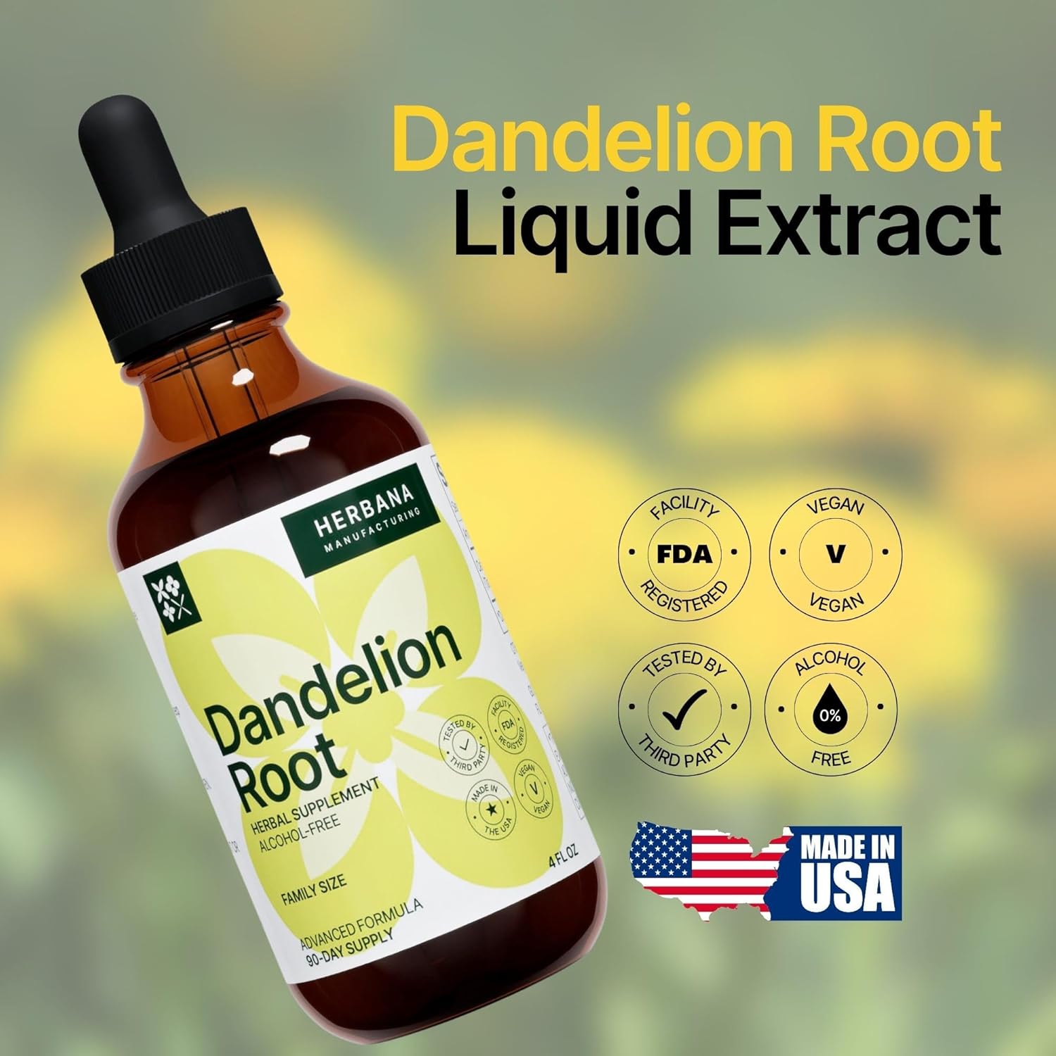 Organic Dandelion Root Liquid Extract - Herbal Supplement for Cleansing & Immunity - High Potency Drops - 90-Day Supply