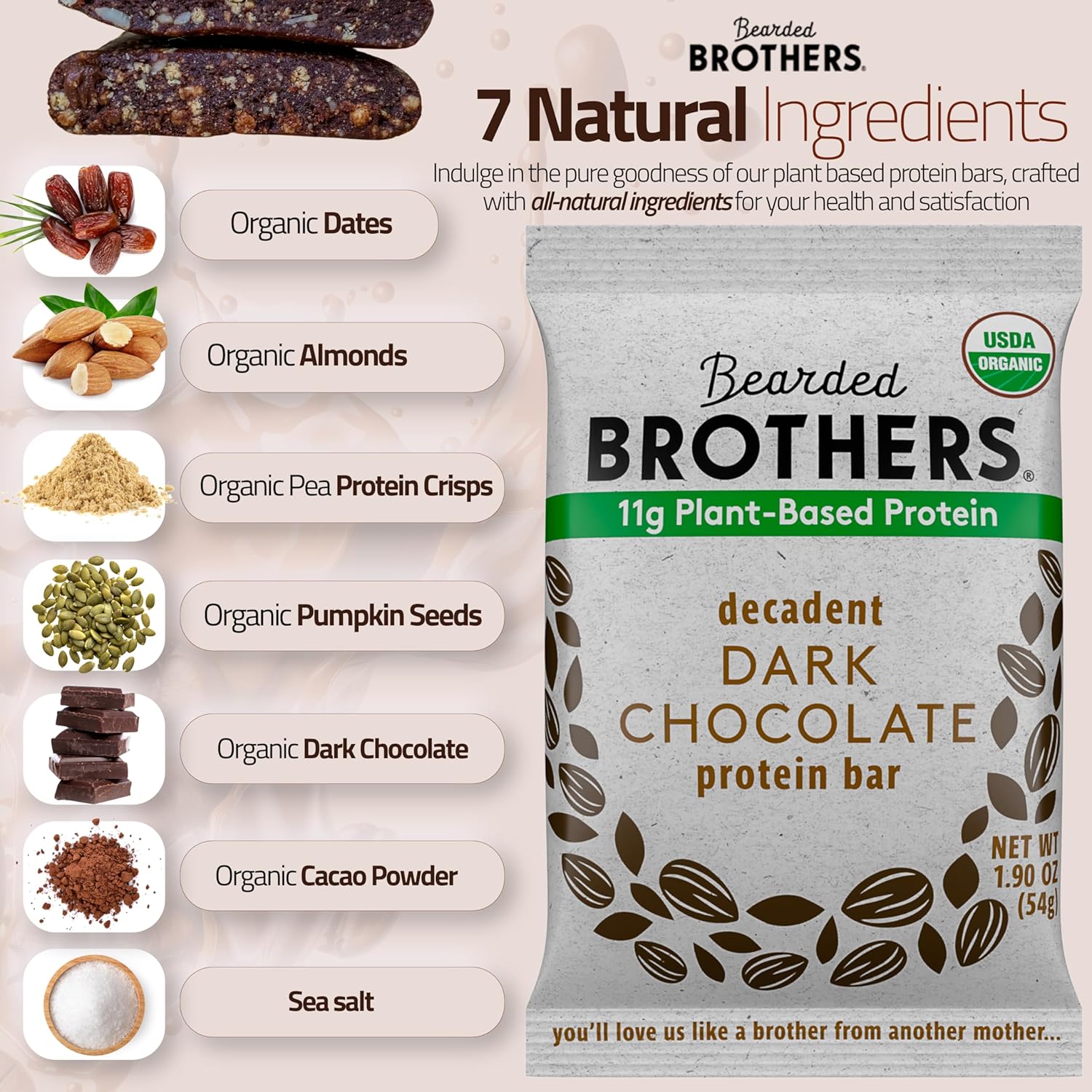 Organic Dark Chocolate Protein Bars (10 Pack) - Plant Based, Gluten Free, Vegan, Non-GMO Snacks with 11g Protein & Fiber