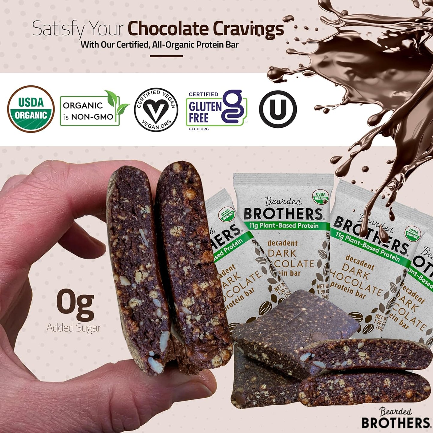Organic Dark Chocolate Protein Bars (10 Pack) - Plant Based, Gluten Free, Vegan, Non-GMO Snacks with 11g Protein & Fiber