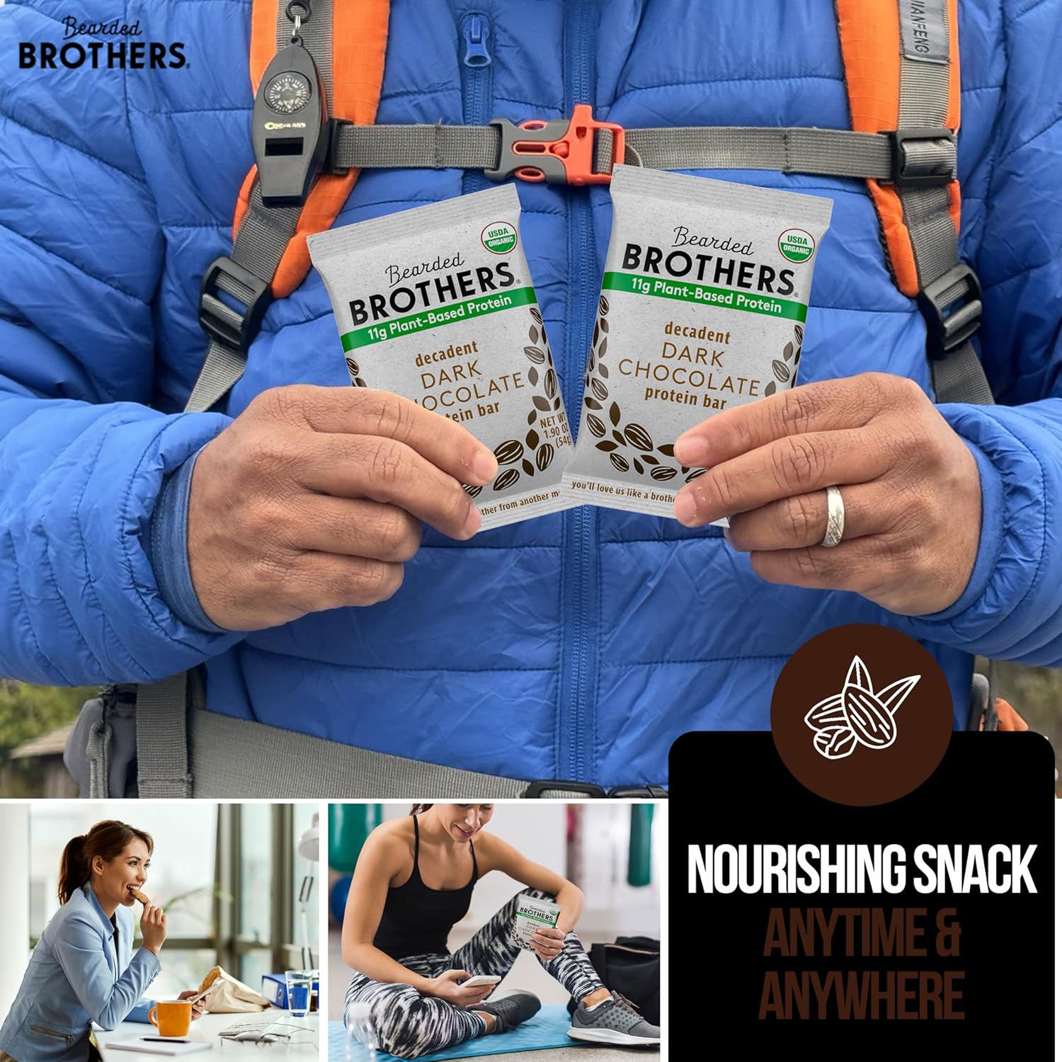 Organic Dark Chocolate Protein Bars (10 Pack) - Plant Based, Gluten Free, Vegan, Non-GMO Snacks with 11g Protein & Fiber