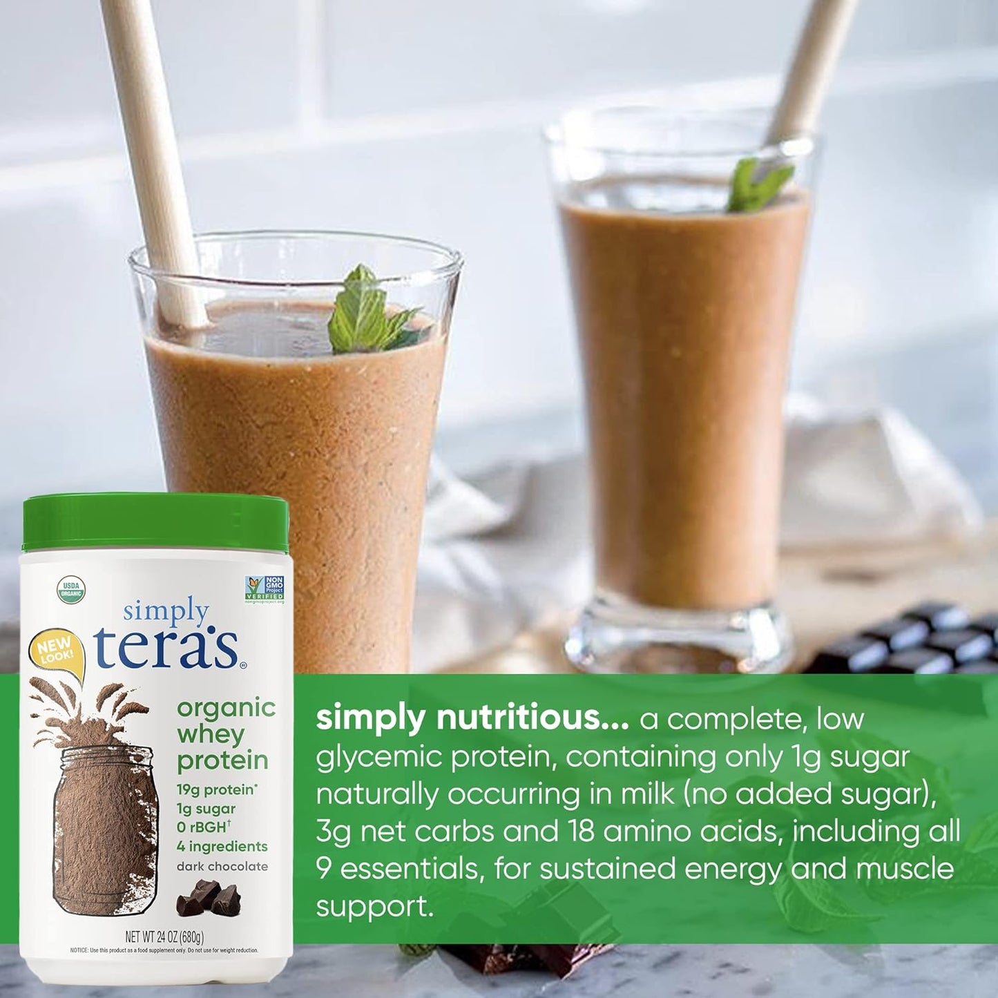 Organic Dark Chocolate Whey Protein by simply tera - 12oz