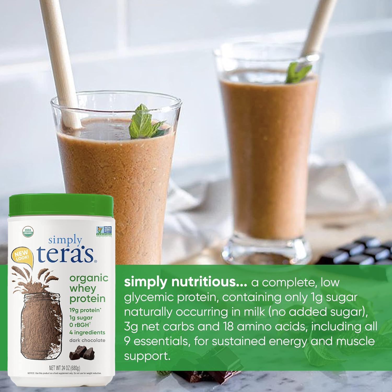 Organic Dark Chocolate Whey Protein by simply tera - 12oz