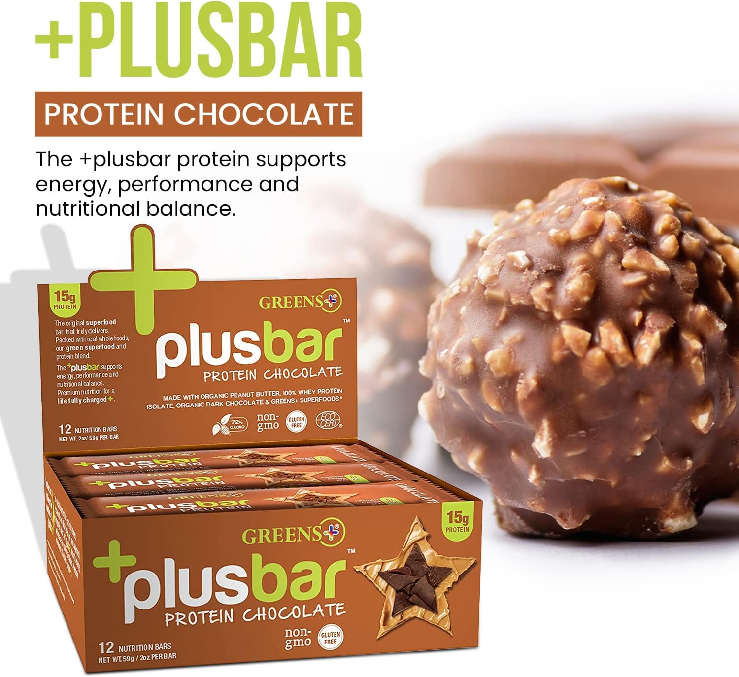 Organic Dark Chocolate Wild Berry Greens+ Superfood with Protein - Vegan, Non GMO, Gluten Free - Set of 2