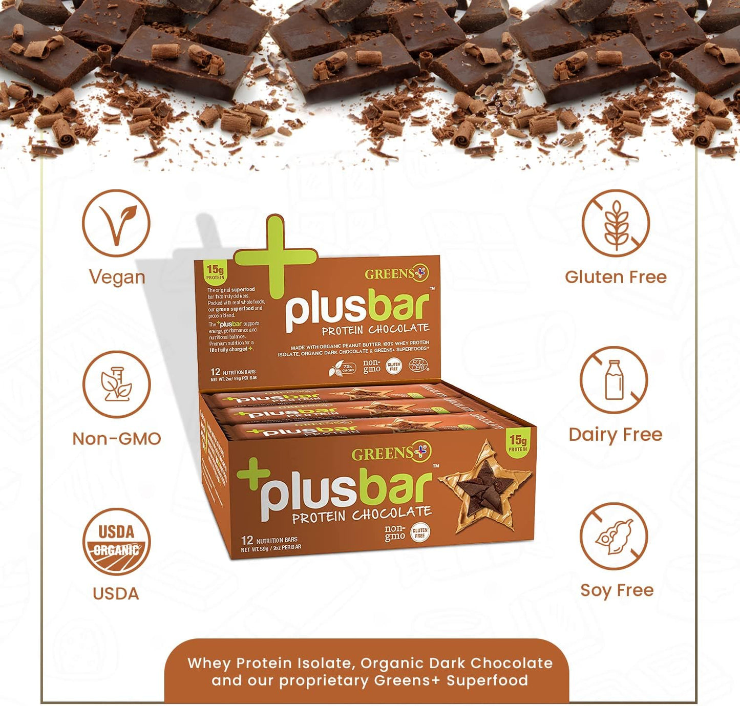 Organic Dark Chocolate Wild Berry Greens+ Superfood with Protein - Vegan, Non GMO, Gluten Free - Set of 2